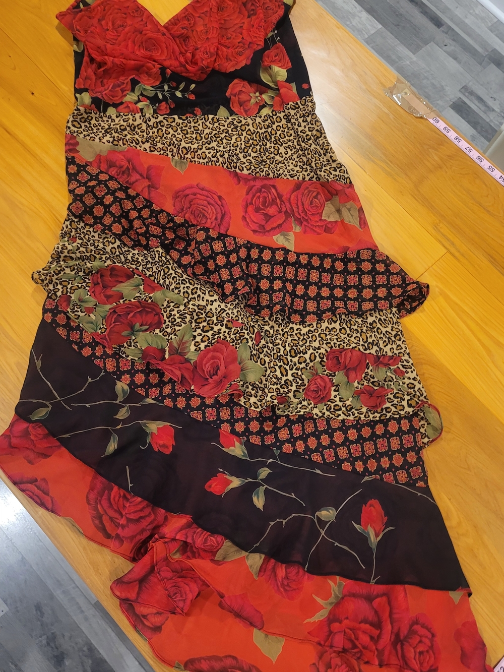 Victoria's Secret VTG Roses And Leopard Print Asymetrical Ruffeled Teir Dress